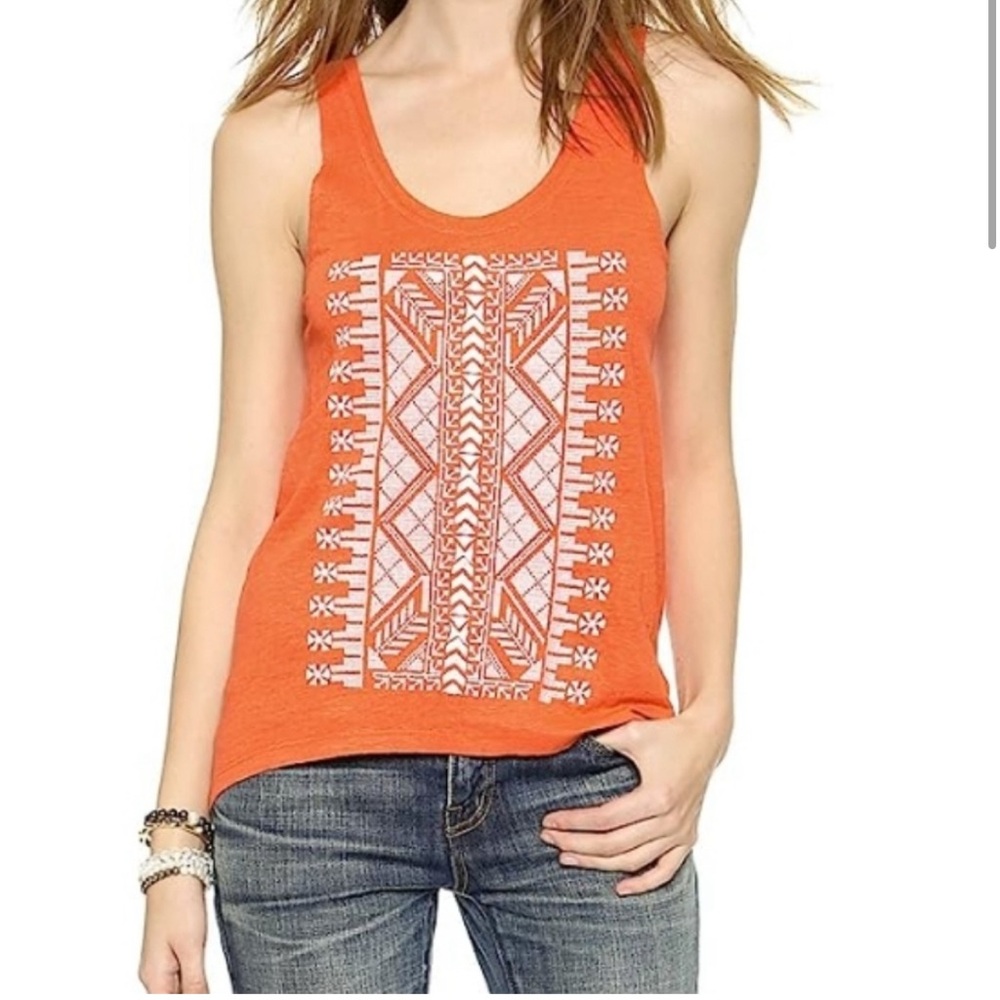 Rebecca Minkoff Embroidered orange and white swing tent top Linen NWT sample Sm